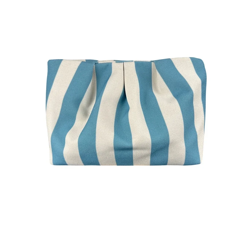 Striped Canvas Pouch Cosmetic Bag Makeup Clutch Organizer Blue White